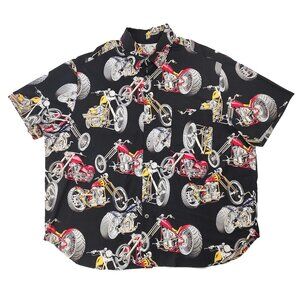 Vintage Chopper Shirt Button Up Short Sleeve Men Motorcycle Hotrod Black 5XL New